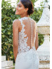 Ivory Crepe Lace Illusion Buttons Back Wedding Dress